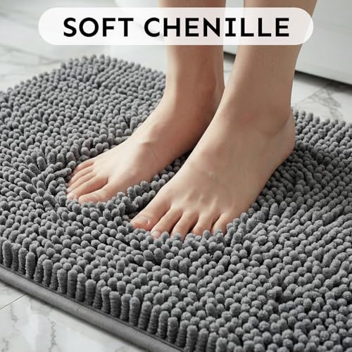 Secura Bathroom Rugs 47x28, Ultra Soft Chenille Bath Mat, Super Absorbent & Quick Dry Bathroom Mat, Non Slip Machine Washable Bath Rugs for Tub, Shower, Home Decor Accessories (Gray) - color: Grey, size: 47 in x 28 in