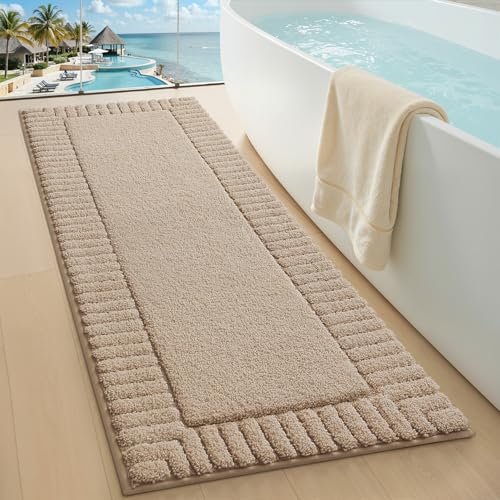 LUMI Bathroom Rugs Non Slip with Rubber Backing, Extra Soft Plush Microfiber Bath Rug Absorbent, Machine Washable Bath Mat Quick Dry for Tub, Shower, Hotel, Beige, 24"x60" - color: Beige, size: 24" x 60"