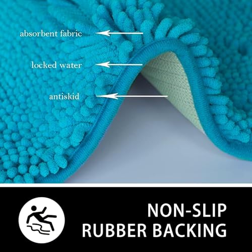 U-Shaped Toilet Rug, Chenille Contour Bathroom Mat, Non-Slip PVC Backing, Machine Washable, 24x20, Turquoise - color: Turquoise, size: 1'8" x 2' (20"x 24"U)