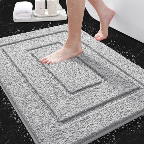 IM HOME Bathroom Rugs, Ultra Soft Plush Fluffy Microfiber Absorbent Bath Mat, Non-Slip Backing, Machine Washable Bath Mats for Bathroom Floor, Tub and Shower, Grey/24"x17"/Bordered - color: A-grey, size: 1'5" x 2' (Rectangular)