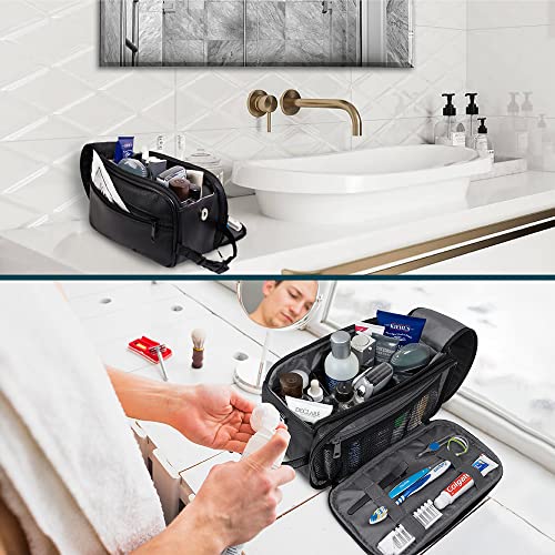 PAVILIA Toiletry Bag for Men, Travel Essentials Shaving Dopp Kit, Mens Travel Bag Toiletries Organizer Case for Grooming, PU Leather Water Resistant Cosmetic Bag Pouch (Black) - color: Black, size: Large (10.5x5.5x6)