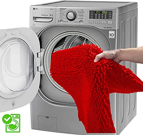 RUN HELIX Bathroom Rugs, Chenille Bath Mat, Non-Slip, Machine Washable Bath Rugs - Ultra Soft Bath Mats, Dries Quickly, Bathroom Rug Set of 2 Red Batroom Mats Set-32x20+24x16 Inch Christmas Rug - color: Red, size: 32"L x 20"W + 24"L x 16"W