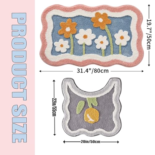 Bathroom Rug Set 2 Piece, Pink Microfiber Bath Mat & U-Shaped Toilet Rug, Non-Slip Washable Carpet 32x20 & 22x20 - color: Pink 32x20" + Grey 22x20"