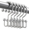 Titanker Double Shower Curtain Hooks, Rust Proof Shower Curtain Rings, Metal Shower Hooks for Bathroom Shower Rods Curtains, Set of 12 Hooks - Chrome - color: Chrome, style: Modern