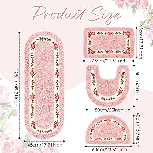 Timgle 4 Pcs Rose Flowers Coquette Bathroom Rugs Set Coquette Doom Decor Rose Flower Area Rugs Non Slip Absorbent Washable Door Mat Floral Bathroom Carpet for Home Hotel, 4 Shapes(Pink) - color: Pink