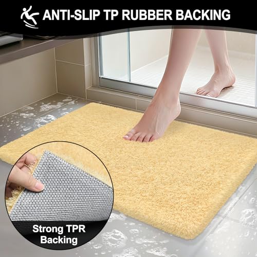 Beige Bathroom Rugs 23"x16", Extra Soft Absorbent Bath Mat, Rubber Backing Quick Dry, Machine Washable Microfiber Bath Rugs for Bathroom Floor, Bedroom, Tub, Shower - color: Beige, size: 24" x 17"