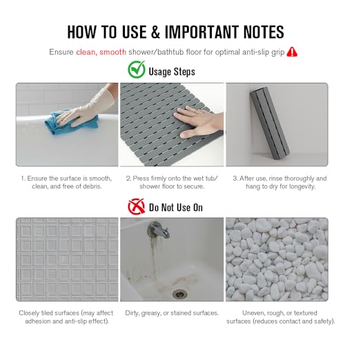 MBOSS Bathtub Mat Non Slip, Shower Mat for Inside Shower, Suction Cups Design and Drain Holes, 27.5 X 15.7 Inch, Bathroom Essentials Safe, Easy to DIY Cut, Soft and Eco-Friendly Materials - color: Grey, size: 27.5" x 15.7" (Rectangular)