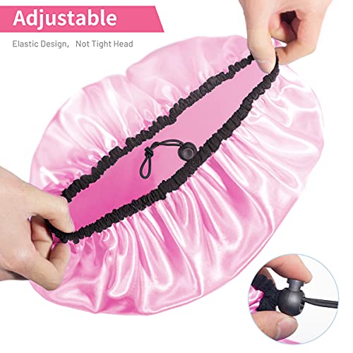 Auban Shower Cap for Women, Adjustable Reusable, Extra Large, Double-Layer Waterproof Bathing Cap, Waterproof Exterior, EVA Lining, Hair Cap for All Hair Lengths, 3 Colors - color: pink,rose red,black