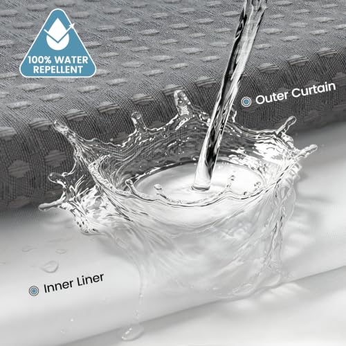 EUTXL Heavyweight Grey Long Shower Curtain and Liner Set - 256GSM Waffle Weave Textured Heavy Duty,Hotel Luxury Weighted Bath Curtain,71W x 86H - color: Grey, size: 71"W x 86"L (Pack of 1)