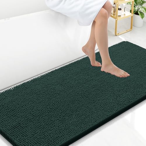 Arotive Bathroom Rugs 59x24, Extra Soft Absorbent Shaggy Chenille Bath Rugs, Machine Washable Rubber Backing Bath Mats for Bathroom Floor Tub and Shower, Home Decor Accessories,Blackish Green - color: Blackish Green, size: 59" X 24"