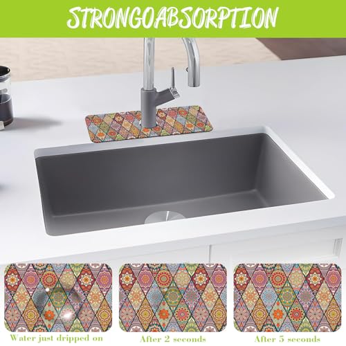 Faucet Mat Sink Splash Guard 15.5"X5.5" | Bohemian Textile Rug Texture Sink Splash Guard Drying Mat for Kitchen Bathroom Faucet Sinkmat 15.5"X5.5" - size: 15.5" x 5.5"