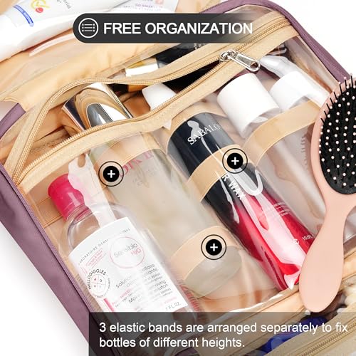 Travel Hanging Toiletry Bag for Women, Extra Large Makeup Bag, Holds Full-Size Shampoo, with Jewelry Organizer Compartment, Waterproof Cosmetic Bag, Toiletries Kit Set with Trolley Belt, Dark Purple - color: Dark Purple, size: Large