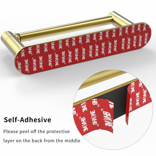 Adhesive Toilet Paper Holder Gold Double Post Pivoting Bathroom Toilet Tissue Holder Roll Holder Stick On No Drilling Stainless Steel and Zinc Alloy - color: Brushed Gold