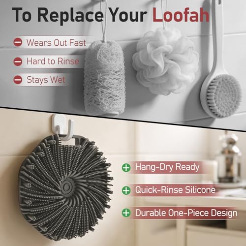 Back Scrubber for Shower for Men 2 Pack, Silicone Body Scrubber with Long Handle, Detachable Body Wash Scrubber Shower Scrub Brush -Lathering Bristles Deep Clean Exfoliator Women Mens Black+Grey - color: Black+grey