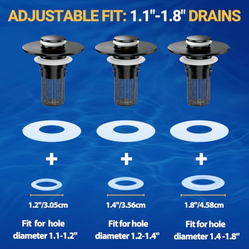 Bathroom Sink Drain Strainer, Pop-Up Bathroom Sink Stopper with Removable Stainless Steel Hair Catcher Basket, Universal Fit for US Bathroom Sinks, Showers & Floor Drains (2pcs-Black) - color: 2pcs-black