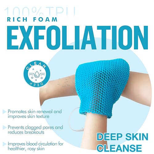 Bath Mitt - Exfoliating Glove, Honeycomb Body Scrubber,Massage Body Scrub Gloves for Home Spa,Mitt Sponges for Cleaning Body,Deep and Gentle,Fast foaming (Blue(Softer,Small Size)) - style: BLUE