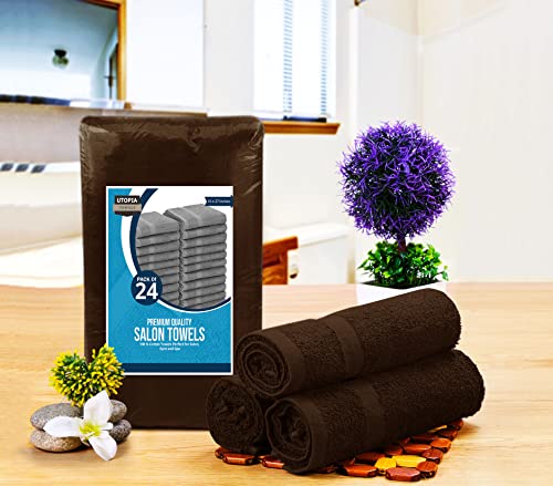 Utopia Towels, Salon Towel, Pack of 24, Not Bleach Proof, 16 by 27 Inches, Highly Absorbent Cotton Towels for Hand, Gym, Beauty, Spa, and Home Hair Care, Dark Brown - color: Dark Brown, size: 24 Pack