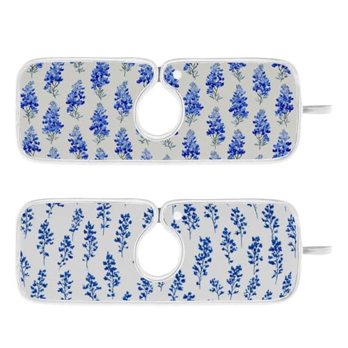 Small Bluebonnet Flower Watercolor Bluebonnets Sink Mat for Faucet Sink Splash Guard Faucet Handle Drip Catcher for Kitchen Bathroom Absorbent Microfiber Dish Drying Mat with 1 Hole 2pcs M - color: Small Bluebonnet Flower Watercolor Bluebonnets, size: 23.