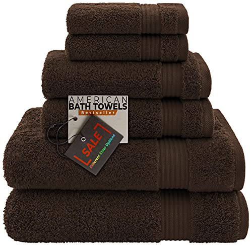 American Bath Towels 100% Cotton 6 Piece Turkish Towel Set, Ultra Soft Absorbent Bathroom Towels, 2 Bath Towel 2 Hand Towels 2 Washcloths, Brown - color: Brown, size: 6 Piece Towel Set XL