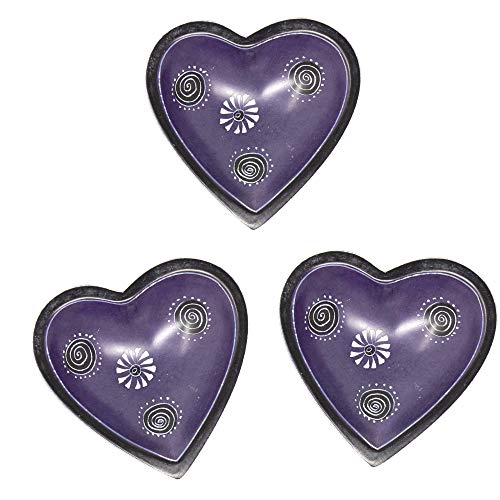 Global Crafts - Soapstone Heart Bowls - Small Jewelry Trays, Set of 3 - color: Dark Purple