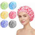 6 PCS Shower Caps for Women, Double Side Waterproof Shower Cap, Reusable Elastic Bath Caps for Shower, EVA Bathing Shower Caps, Bath Hair Caps - Plum Blossom - color: Plum Blossom