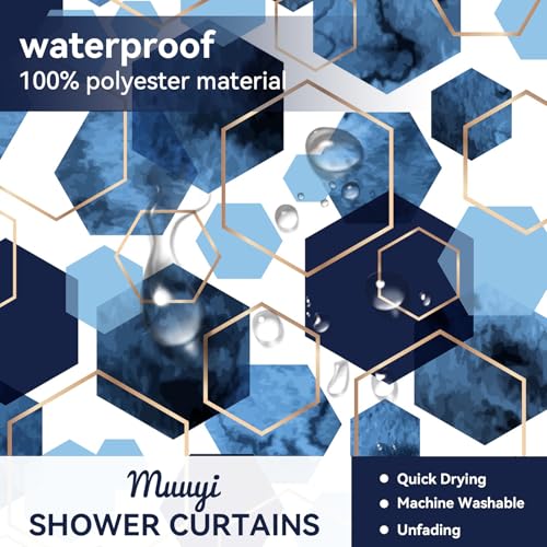4Pcs Navy Blue Geometric Shower Curtain Set, Neutral Modern Art Deco Shower Curtain with Hooks, Elegant Trendy Simple Bathroom Sets with Shower Curtain and Rugs, 71 * 71in - color: Navy Blue