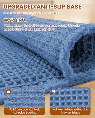 Smiry Waffle Bath Mat 60x24, Extra Soft Absorbent Bathroom Rugs, Non Slip Machine Washable Quick Dry Bath Rugs for Bathroom Floor, Tub, Shower, Home Decor Accessories, Blue - color: Blue, size: 60'' X 24''
