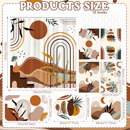 Tatuo 8 Pcs Mid Century Shower Curtain Set Boho Theme Bathroom Accessories Sets Decor Minimalist Modern Waterproof Shower Curtain with Towels Carpet Bath Mat Toilet Rugs and 12 Hooks - style: Boho