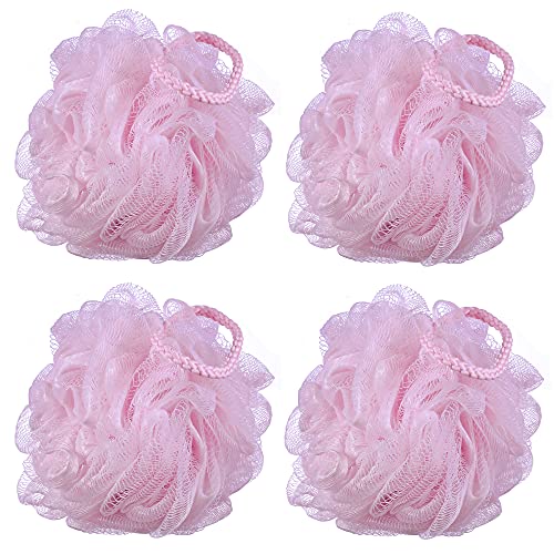 60g/pcs Pink Mesh Bath Sponge Shower Pouf Loofahs Shower Puff Pack of 4 (Pink) - color: Pink