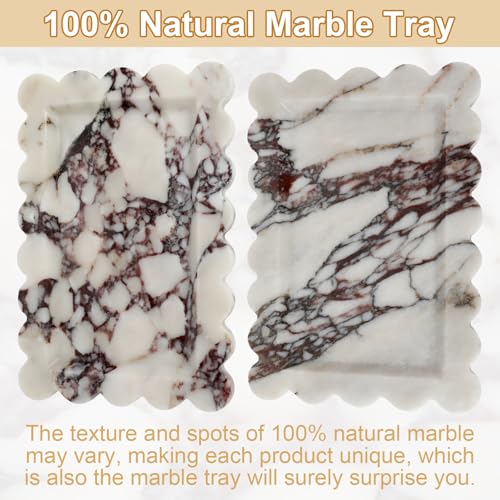 100% Natural Marble Vanity Tray - Real Stone Storage Organizer for Bathroom/Kitchen/Vanity/Dresser, Countertop Tray for Perfume, Jewelry, Home Decor, 11.8 x 7.8 x 0.7 Inch - color: Calacatta Viola