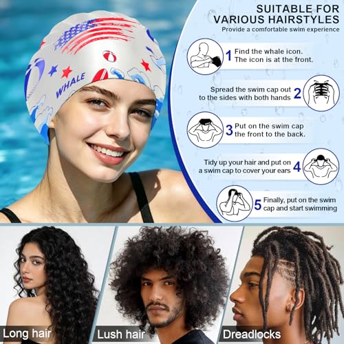 WHALE Extra Large Swim Cap Designed for Men and Women with Thick, Long Hair, Hair Extensions Or Afro-Textured Hair Long-Hair Swim Cap Highly Waterproof to Keep Hair Dry - color: USA Flag Print