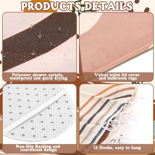 Tatuo 8 Pcs Mid Century Shower Curtain Set Boho Theme Bathroom Accessories Sets Decor Minimalist Modern Waterproof Shower Curtain with Towels Carpet Bath Mat Toilet Rugs and 12 Hooks - style: Boho
