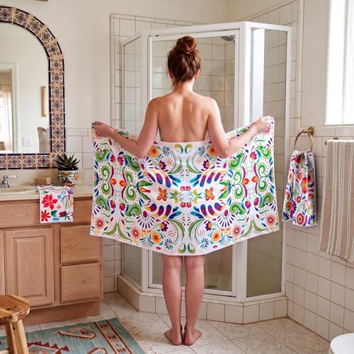 Moukeren Set of 3 Mexican Bath Towels Dia De Los Muertos Decorations Mexican Themed Bath Towel Hand Towel and Washcloth Soft Absorbent Decorative Towels for Bathroom Kitchen Hotel Gym Spa - style: Mexican