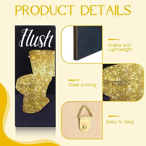 Chinco 4 Pcs Women Funny Wall Art Bathroom Decor 9.84 x 3.94 x 0.2 Inch Glam Bathroom Wall Decor Modern Women Funny Bath Wood Hanging Decoration for Home (Gold) - color: Gold