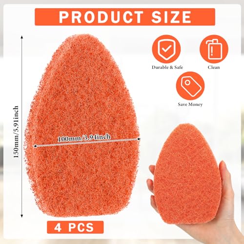Baderke 4 Pcs Tub Tile Scrubber Cleaning Brush Pads (Without Handle) Brush Non-Scratch Scouring Pads for Shower Bathroom Buildup Toilet Wall Floor (Orange) - color: Orange