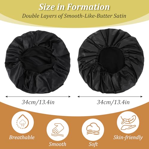 2-Pack Waterproof Shower Cap with 2 Hair Protection Bonnets - 13.4" Adjustable Terry Lined Bath Cap for Long Hair, Braids, Locs, Men & Women, Reusable Polyester Double Layer