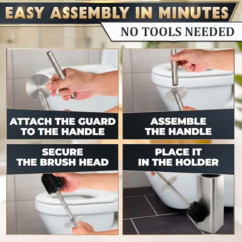 Silver Toilet Brush and Holder Set - Upgrade Your Bathroom in Seconds - Stainless Steel Toilet Bowl Brush and Holder with 2 Rounded Corners, Replaceable Head, Removable Inner Bowl & Splash Guard Cover - color: Silver Squircle