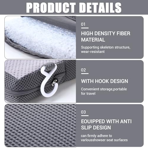 Leinuosen 2 Pcs Shower Seat Cushion with Non Slip Silicone Bottom 4d Mesh Pad Waterproof Shower Chair Cushion Bathtub Pad Bath Pillow Seat Mat Washable Fast Drying for Elderly Disabled(Gray)