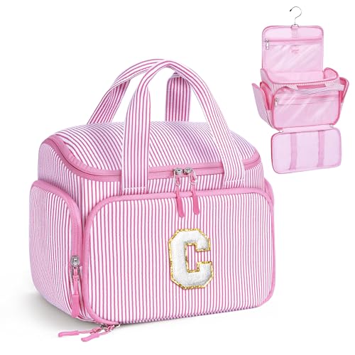 YOOLIFE Travel Hanging Toiletry Bag for Girls Kids Birthday Gifts, Pink (C) | Initial Hanging Toiletry Bag for Teen Girls, Birthday Gifts for 5 6 7 8 9 10 11 12 13 14 15 16 17 Year Old Girl - color: Pink, style: C