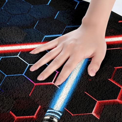 Neon Red Blue Light Up Sword Non Slip Bath Mat Geometric Honeycomb Bathroom Rug for Kids Girls Boys Teens Fashion Games Shaggy Absorbent Floor Mat Black 3D Hexagon Bath Indoor Doormat Decor,16"x24" - color: Lightsaber 1, size: 16" x 24"