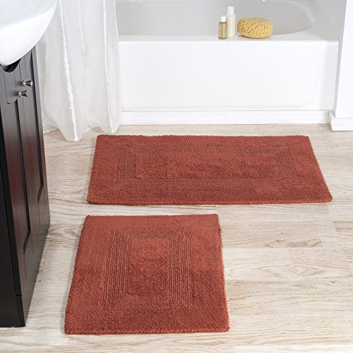 Bathroom Rugs - 2 - Piece Cotton Bathroom Mat Set - Machine Washable Bath Mats for Washroom, Kitchen, or Laundry Room by Lavish Home (Brick) - color: Brick