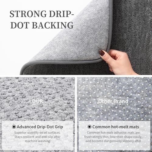 YIHOUSE Memory Foam Bathroom Rugs Sets 2 Piece - Extra Thick Soft Towel-Like Absorbent Bath Mat Set, Non Slip Machine Washable Bath Rugs Carpet for Bath, Tub and Shower (32"x20"+24"x17", Dark Grey) - color: Dark Grey, size: 1'5" x 2' (17"x24"+20"x32")