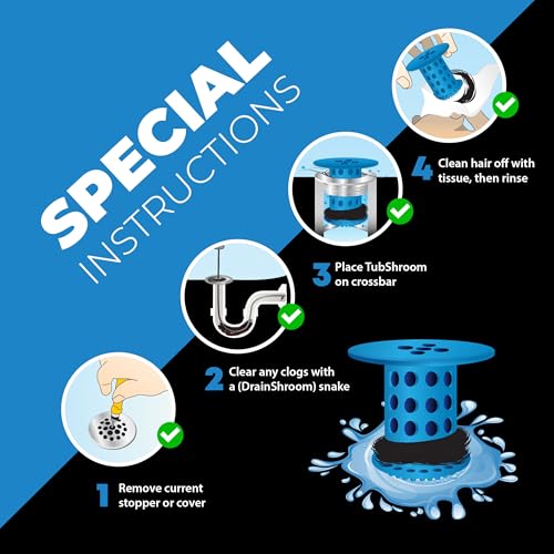 TubShroom Bathtub Drain Hair Catcher – In-Drain Tub Strainer & Clog Prevention Protector, Fits Standard 1.4”–1.75” Tub Drains, Easy Clean, Captures Human & Pet Hair out of Sight (Blue) - color: Blue