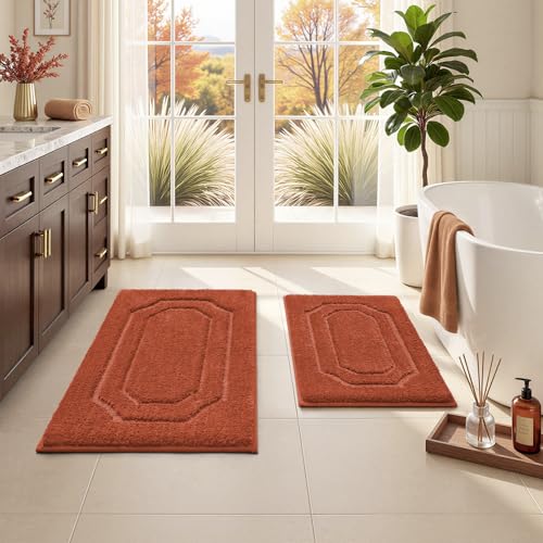 HOMEIDEAS Bathroom Rugs Sets 2 Piece, Extra Soft and Absorbent Microfiber Plush Bath Mat with Non Slip Backing(Burnt Orange) - color: Burnt Orange
