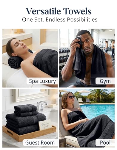 LANE LINEN 100% Cotton Towel Set for Bathroom - 16 Piece - Super Soft, Hotel Quality - 4 Bath, 8 Wash Cloths, 4 Hand Towels for Bathroom - Classic, Gentle on Skin, Ideal for Spa & Daily Use - Black - color: 04: Black