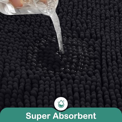 HOMEIDEAS Black Bathroom Rug Sets 2 piece, Ultra Soft Non Slip Absorbent Chenille Toilet Bath Mat Set (Black) - color: Black-black, size: 1'8" x 2'8" (U Shape 20"x24"+20"x32")