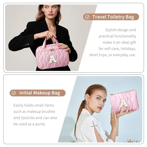 YOOLIFE Initial Hanging Toiletry Bag for Women Teen Girls Birthday Gifts for 8 9 10 11 12 13 14 15 16 Year Old Girls Hanging Travel Toiletry Bag Makeup Bags Gift for Women Teen Girl Kids Letter Pink A - color: Pink, style: A