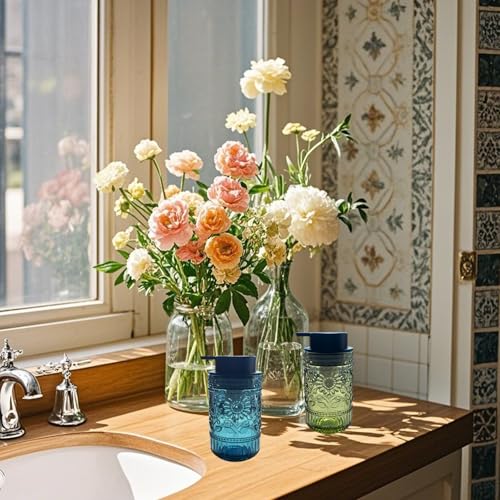 Foaming Hand Soap Dispenser,Vintage Glass Soap and Lotion Dispenser for Bathroom,Kitchen Dish Soap Dispenser with Silver Foam Pump,Cute Farmhouse Antique Decor (Blue+Foam Pump) - color: Blue+foam Pump