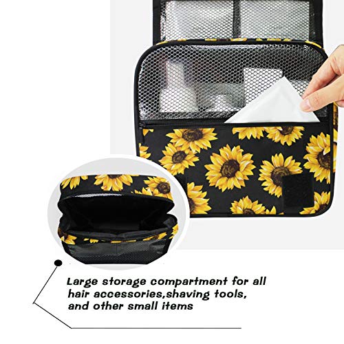 senya Hanging Travel Toiletry Bag Kit Makeup Case Cosmetics Organizer for Men Women - color: Black Sunflower