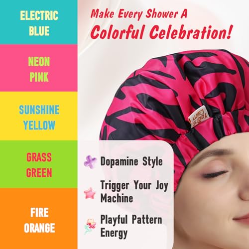 Years Calm Shower Caps for Women Reusable Waterproof, Double-Layer Extra Large Elastic Hair Cap for Shower for Long Hair & Braids, Travel & Home - color: pink
